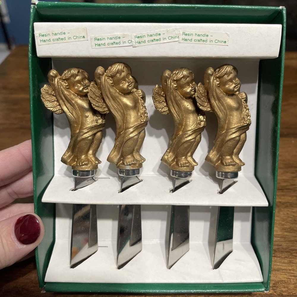 1993 Vintage Cherub Gold Tone Spreaders Set Cheese Boston Warehouse READ